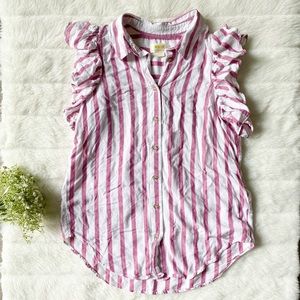 MAEVE Fairhope Pink Striped Ruffle Sleeve Blouse